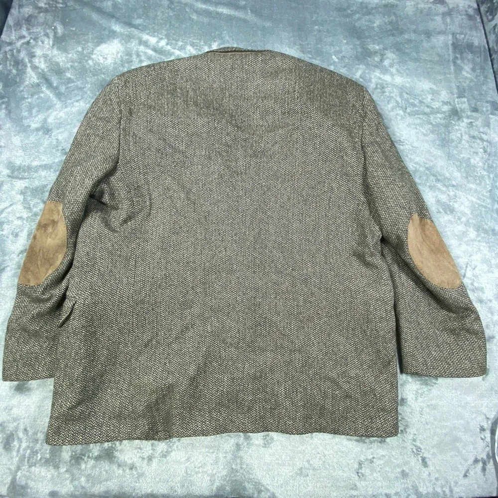 VTG Stafford Jacket Tweed Blazer Lambswool 46R Brown Herringbone Elbow Patch USA